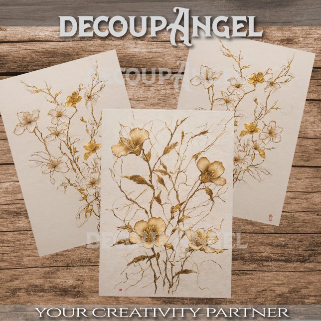 Golden Flowers Trio - Decoupage - Wrapping Paper Sheet (Creator Uploaded)