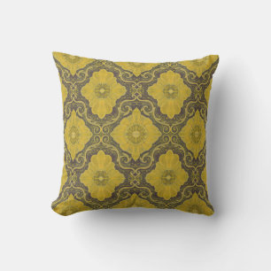 "Golden flowers” vintage floral arabesque patter Cushion