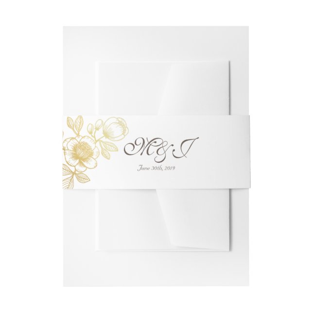 Golden Flowers Wedding Invitation Belly Band (Front Example)
