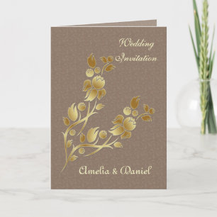 Golden flowers Wedding Invitation Card