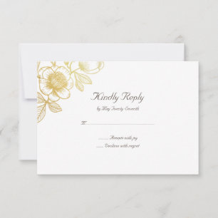 Golden Flowers Wedding RVSP Card