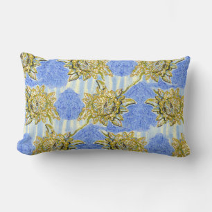 Golden Flowers with Stripes by Alexandra Cook Lumbar Cushion