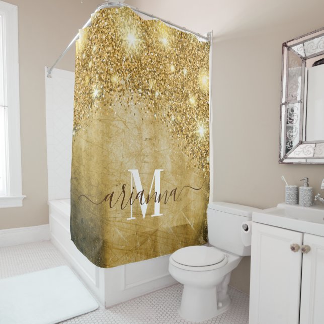 Golden Foil and Glitter Shower Curtain (In Situ)