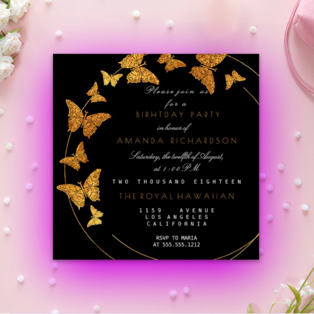 Golden Foil Butterfly Glam Vip Birthday Party Invitation (Golden Foil Butterfly Glam Vip Birthday Party Invitation)