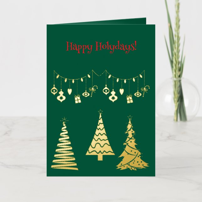 Golden Foil Christmas Trees Simple Elegant  Foil Greeting Card (Front)