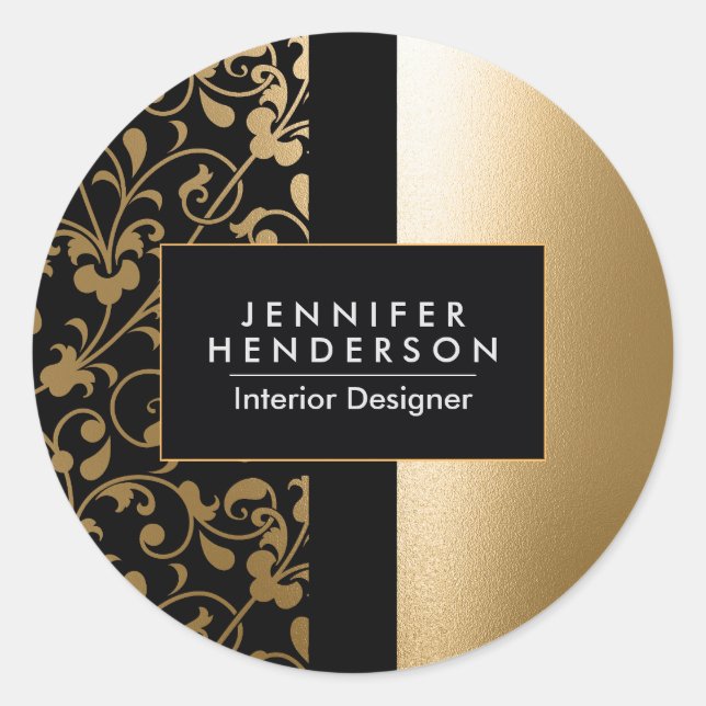 Golden Foil Floral Classic Round Sticker (Front)