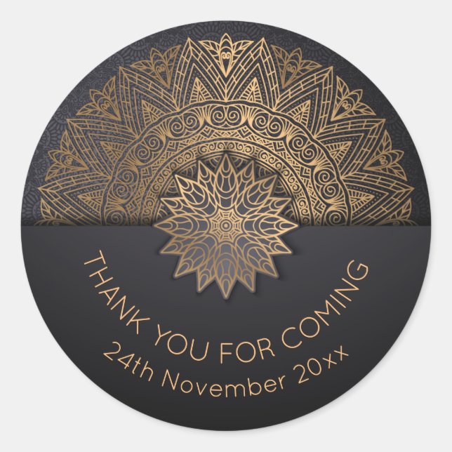 Golden Foil Floral Decorative Classic Round Sticker (Front)