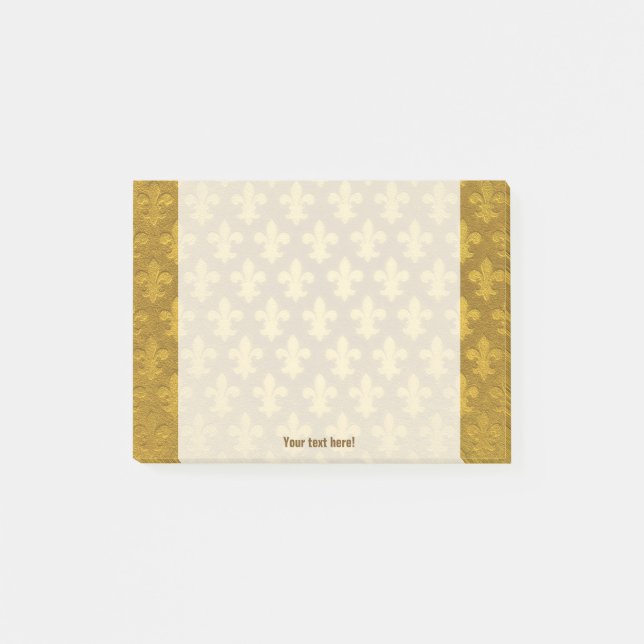 Golden foil imperial fleur de lis pattern post-it notes (Front)
