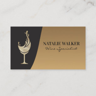 Golden Foil Wine Glass Splash   Elegant Business Card