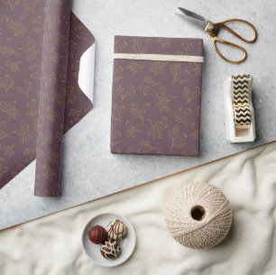 Golden Foil Winter Berries Wrapping Paper