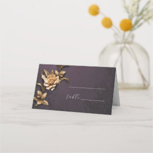 Golden foliage vintage wedding place card
