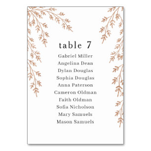 Golden foliage. wedding Single seating plan Table Number