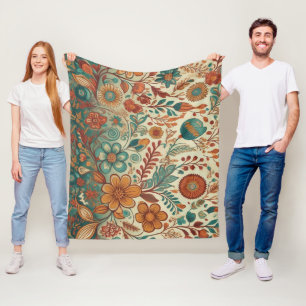 Golden Folk Art Tapestry Fleect Blanket