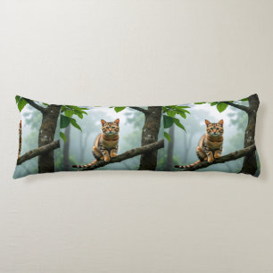 Golden Forest Cat – Minimal Jungle Portrait Body Cushion