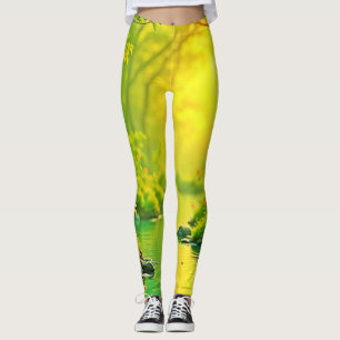 Golden Forest Stream Peaceful Art Leggings