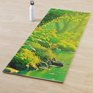 Golden Forest Stream Peaceful Art Yoga Mat