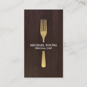 GOLDEN FORK on Dark Wood Chef, Catering Business Card