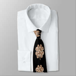 Golden Four Leaf Clover Good Luck Black and Gold Tie