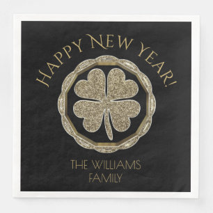 Golden Four Leaf Clover Happy New Year Good Luck Napkin