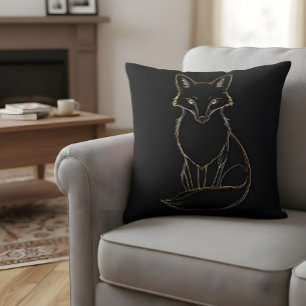 Golden Fox Line Art – Elegant Animal Design Cushion