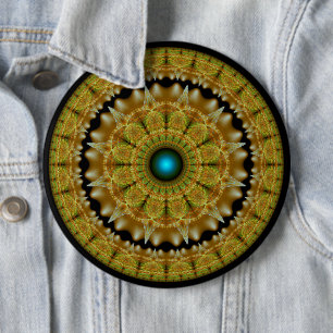 Golden fractal bright ornament mandala 6 cm round badge