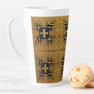 Golden Fractal Crosses Latte Mug