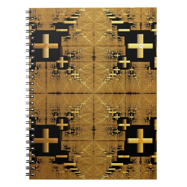 Golden Fractal Crosses Spiral Notebook (Front)