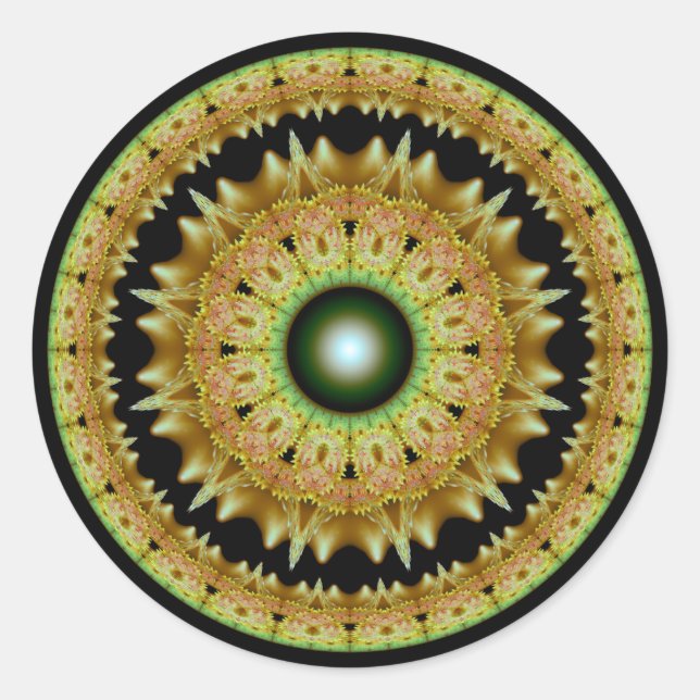 Golden fractal round mandala classic round sticker (Front)