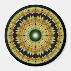 Golden fractal round mandala magnet