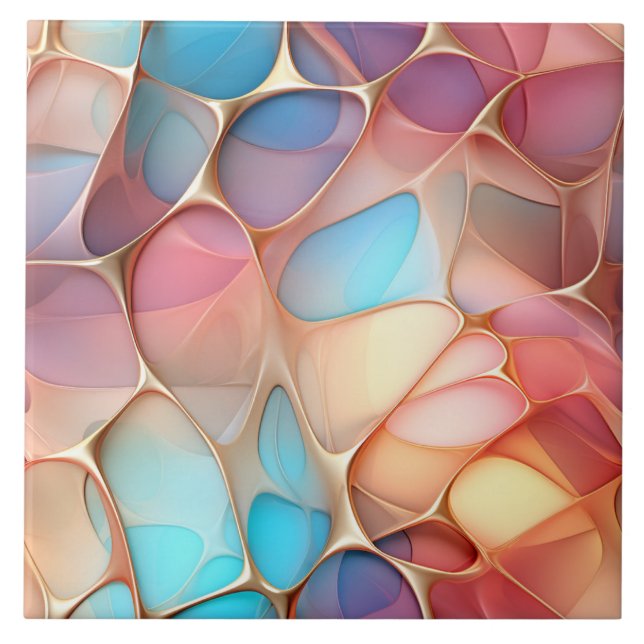 Golden Fractal Voronoi with Rainbow Tint Ceramic Tile (Front)