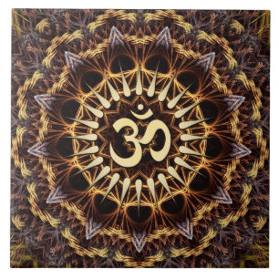 Golden Fractal Weave Aum  Ceramic Tile