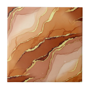 Golden Fracture Marble Earth Tone Fluid Ceramic Tile