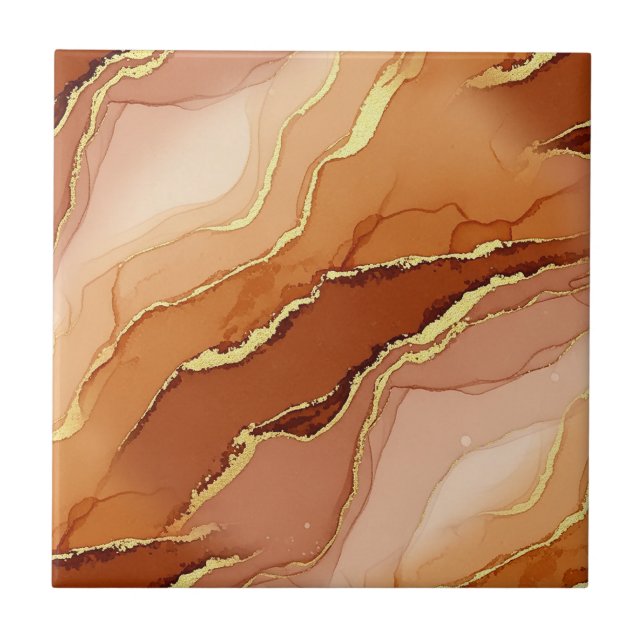 Golden Fracture Marble Earth Tone Fluid Ceramic Tile (Front)