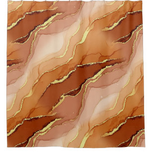 Golden Fracture Marble Earth Tone Fluid Shower Curtain