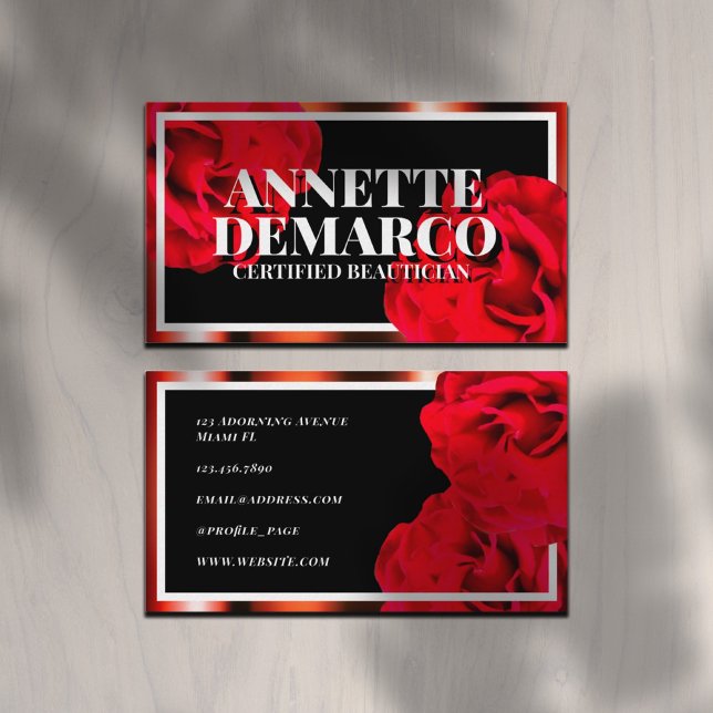 Golden frame and roses floral  business card (Creator Uploaded)