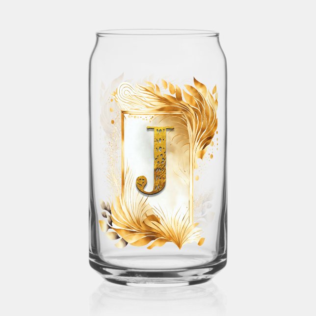 Golden Frame Decorative Monogram J Can Glass (Front)