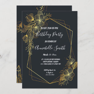 Golden Frame Navy back Birthday Party Invitation