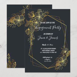Golden Frame Navy back Engagement Invitation