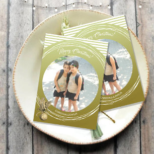 Golden Frame One Photo Merry Christmas Invitation