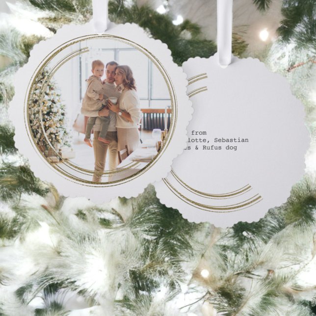 Golden Frame Photo Christmas Personalised Tree Decoration Card (Golden Frame Photo Christmas Personalized Ornament Cards from Ricaso. A wonderful keepsake card)