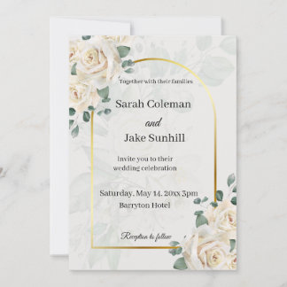Golden frame roses wedding invitation