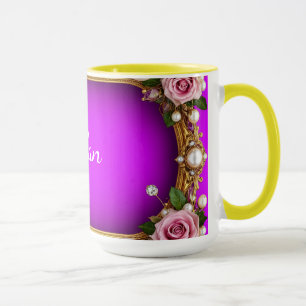 Golden Frame With Elegant Roses and Pearls Mug