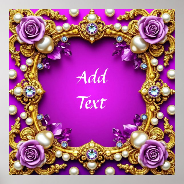 Golden Frame With Elegant Roses and Pearls Poster (Front)