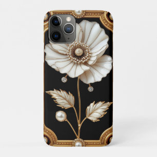 Golden Frame With Floral and Pearl Design iPhone 11 Pro Case