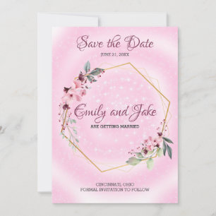 Golden Frame With Flowers And Leaves Save The Date
