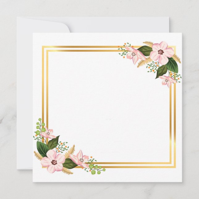 Golden Frame with Flowers on Diagonals Holiday Card (Front)