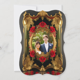 Golden frame with red roses, gothic style photo