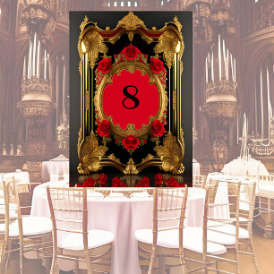 Golden frame with red roses, gothic style table number