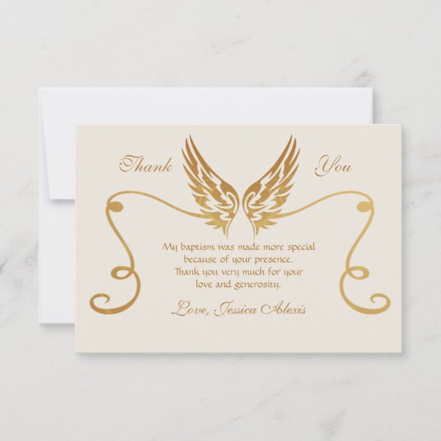 Golden Frame With Wings Thank You Card (Front)