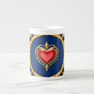 Golden Framed Heart Motif With Ornate Design Bone China Mug
